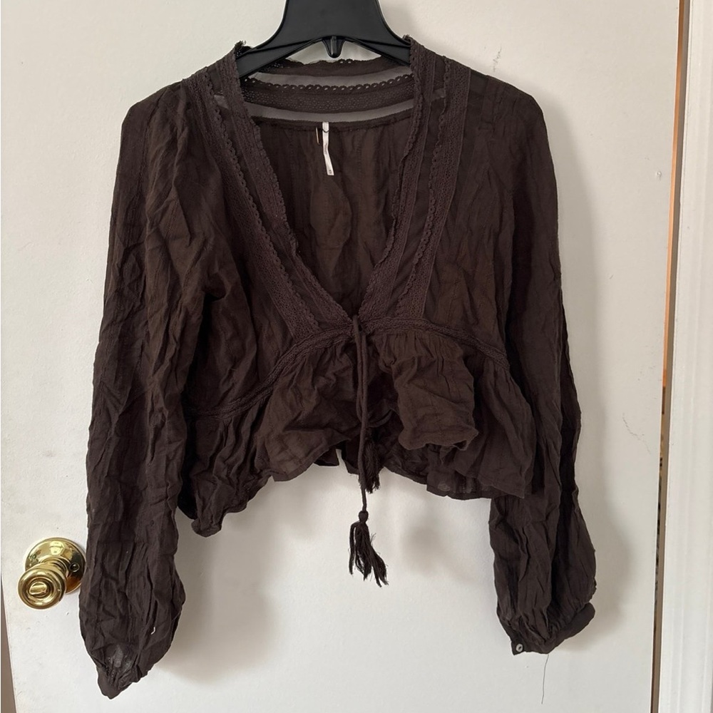 Free People Boho Women's Brown Long Sleeve Top